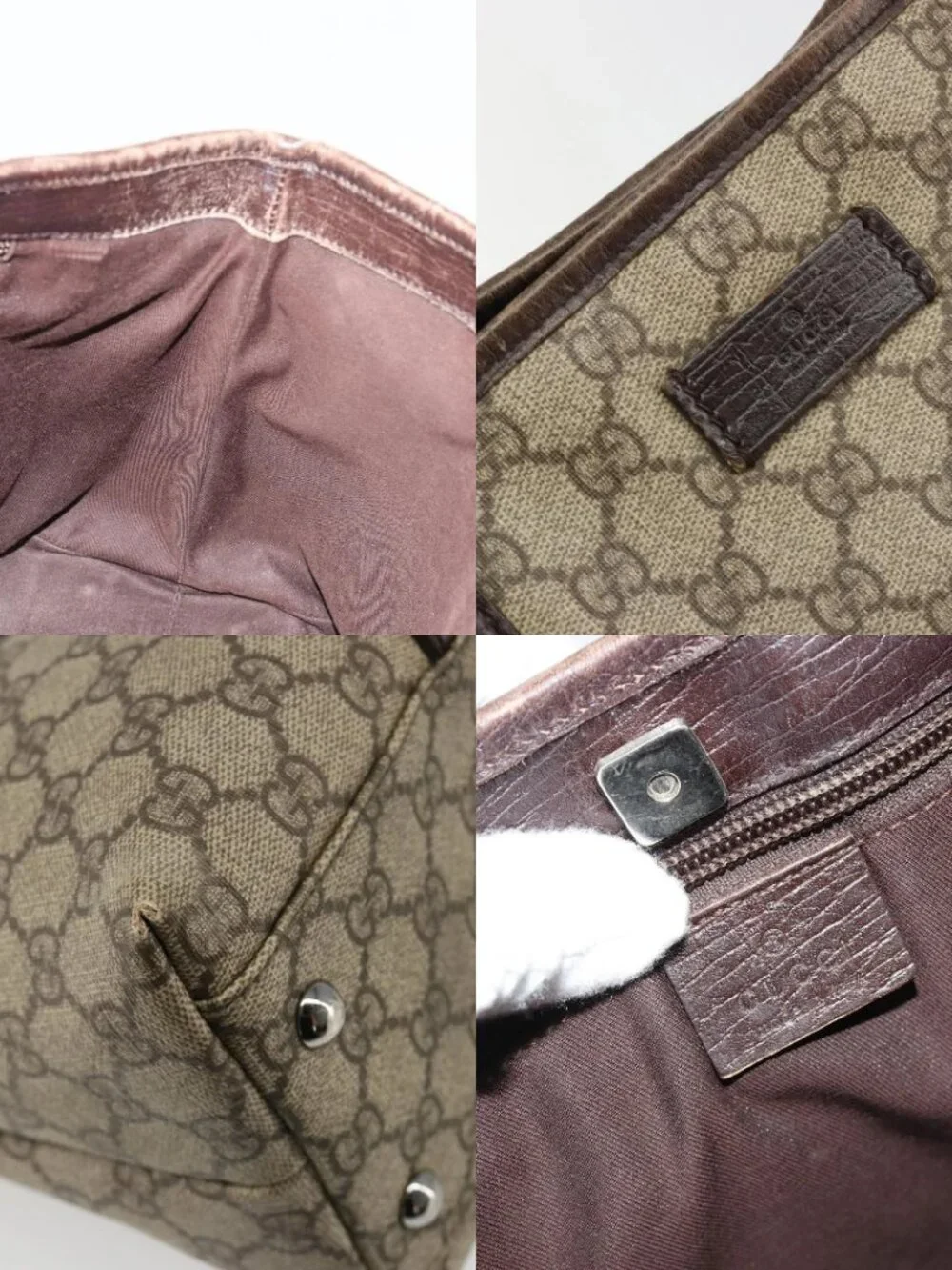 GUCCI GG Supreme Tote Bag PVC Beige Silver 114595 Auth 187099